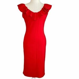 BLVD Red Bodycon Dress Scoop Neck Ruffled Straps Sleeveless Size M